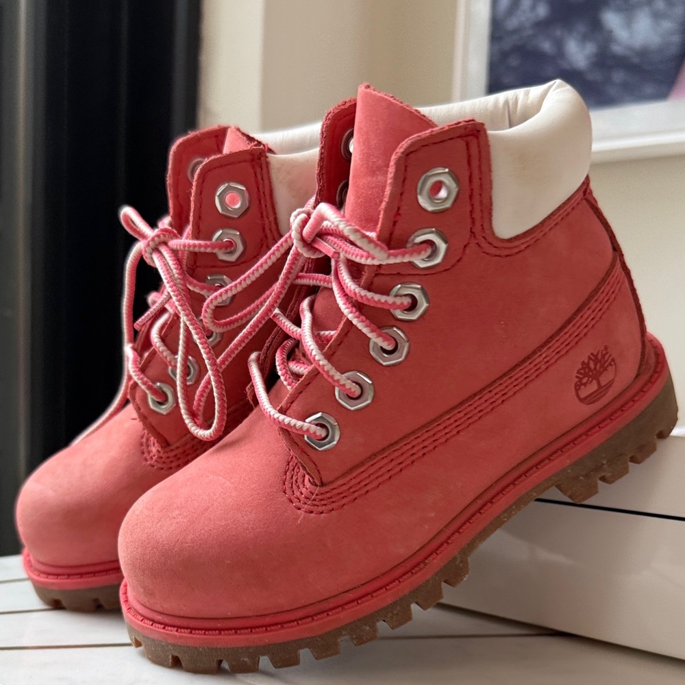 Timberland Kids Pink Boots with White Accents